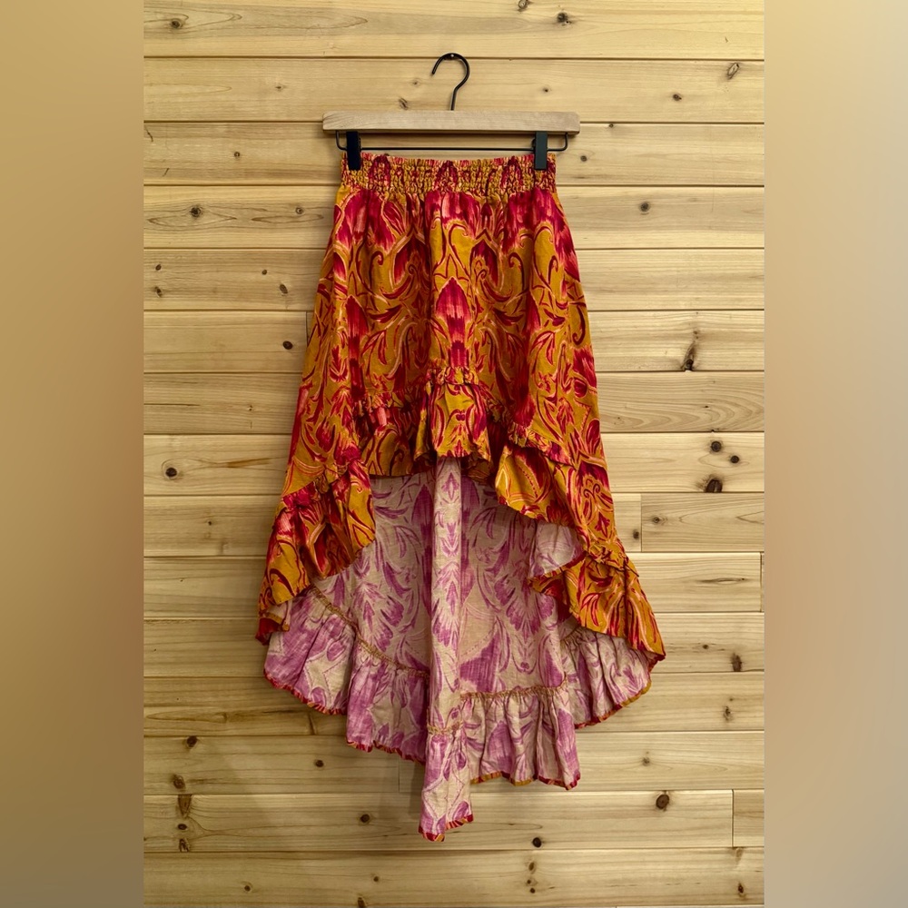 Nightcap High-Low Ruffle Skirt in Red and Gold